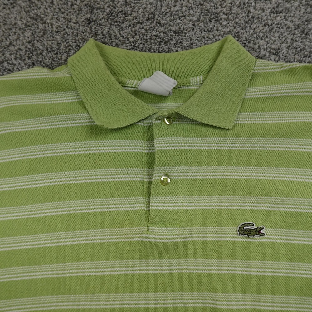 Lacoste Polo Shirt Mens 7 2XL Green White Striped Crocodile Short Sleeve Golf - Picture 4 of 10